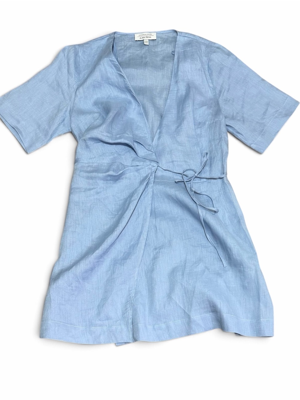 & Other Stories Light Blue 100% Linen Diagonal Wrap Dress Size UK 34/US 4